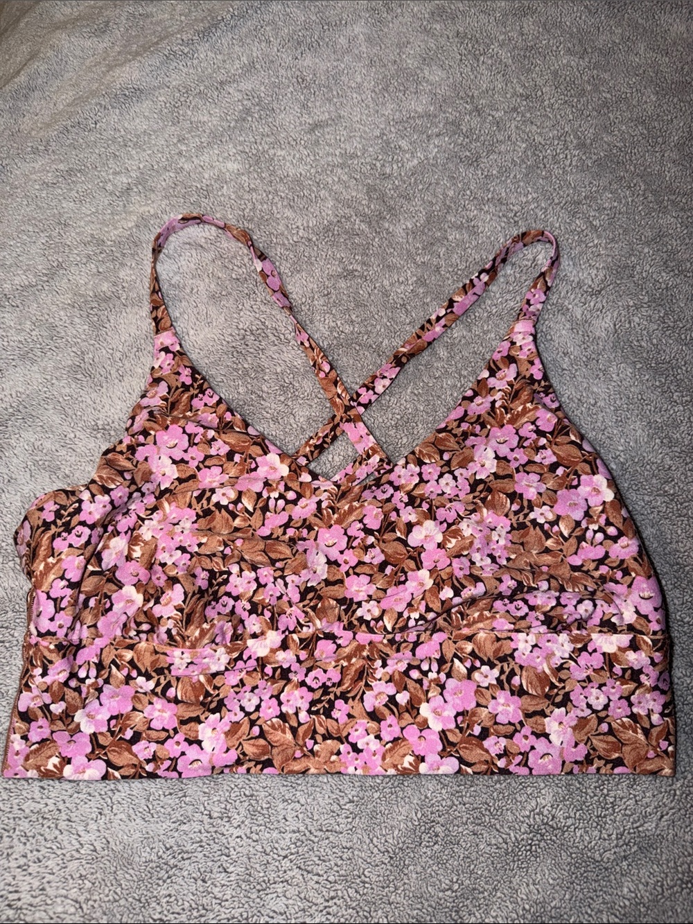 aerie Pink and Brown Floral Crisscross Bralette